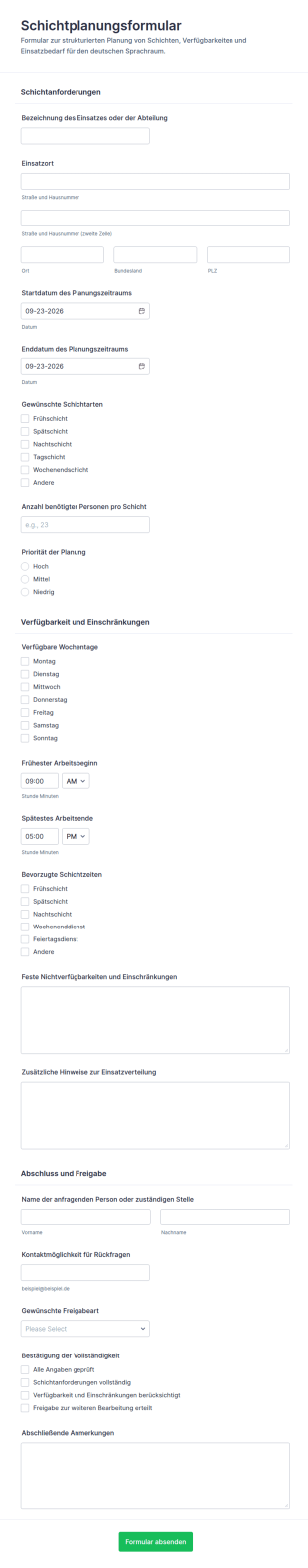 Schichtplanungsformular