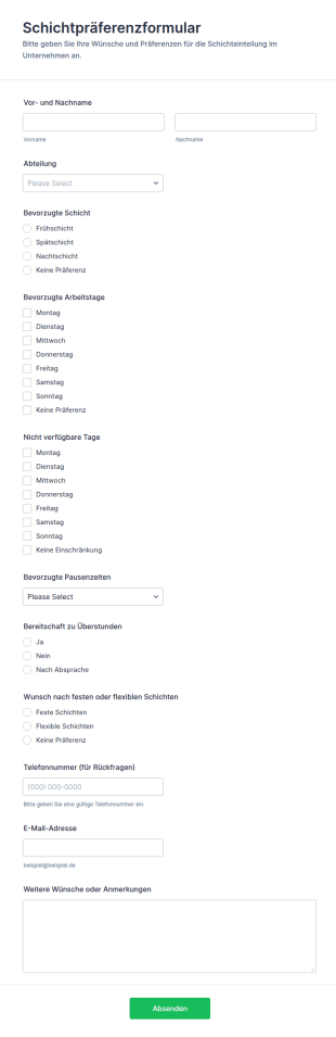 Schichtpräferenz Formular