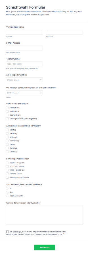 Schichtwahl Formular