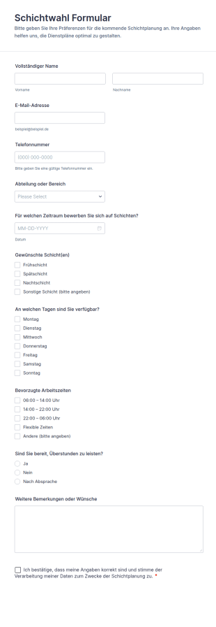 Schichtwahl Formular