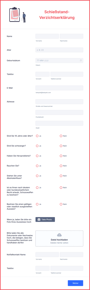 Schießstand Verzichtserklärung