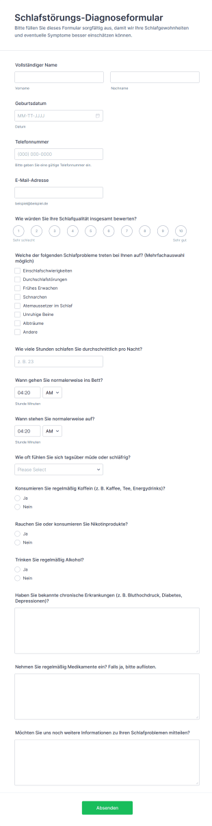Schlafstörungs Diagnoseformular