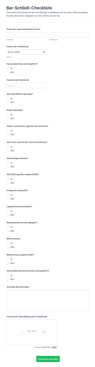 Schließungs Checkliste Für Die Bar