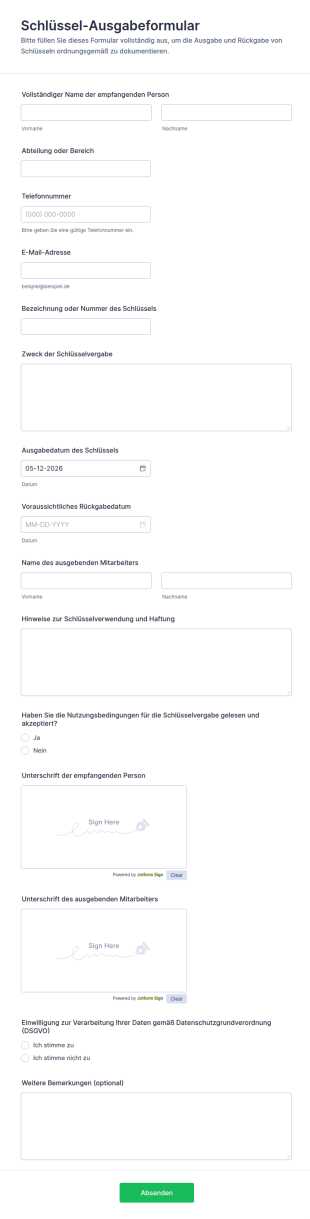 Schlüssel Ausgabeformular