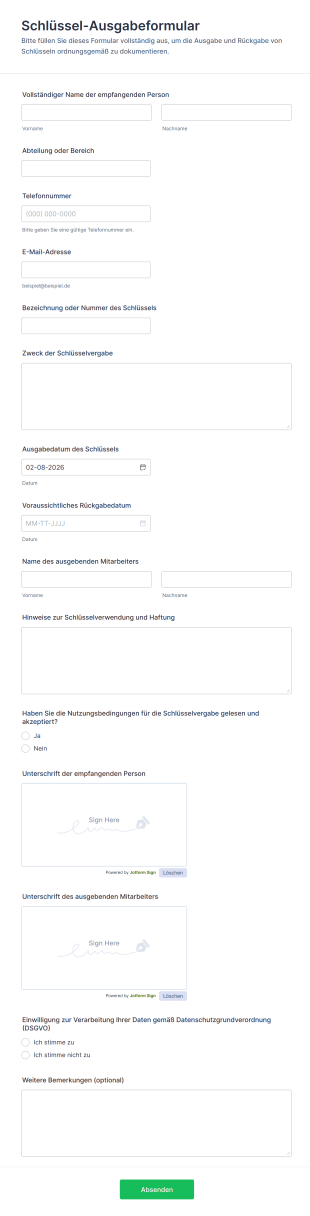 Schlüssel Ausgabeformular