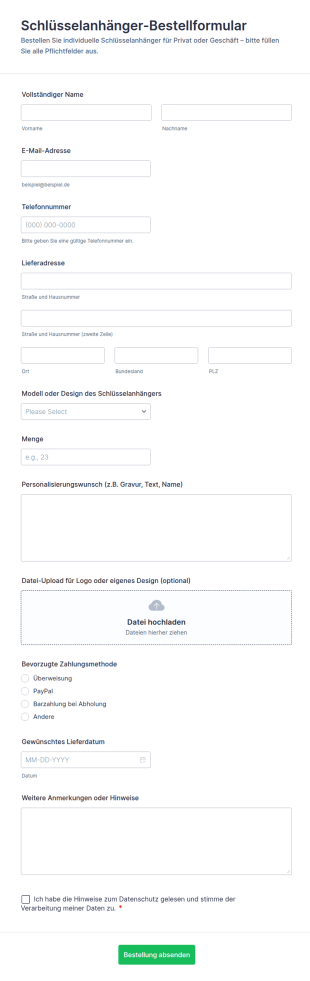 Schlüsselanhänger Bestellformular