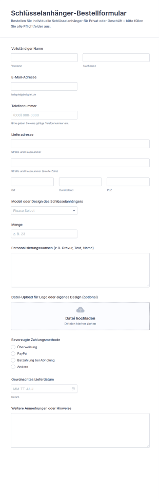 Schlüsselanhänger Bestellformular