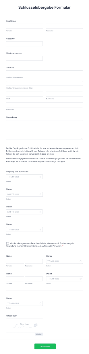 Schlüsselübergabe Muster Form Template