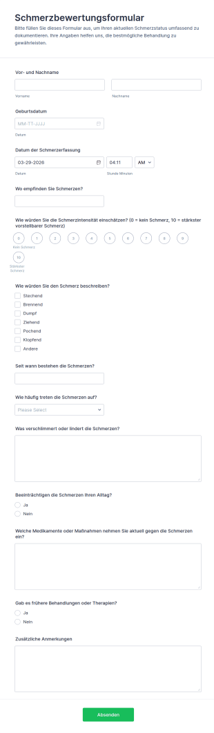 Schmerzbewertungsformular