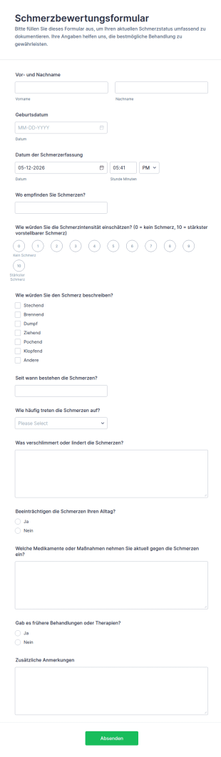 Schmerzbewertungsformular