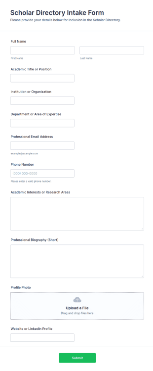 Scholar Directory Intake Form Template