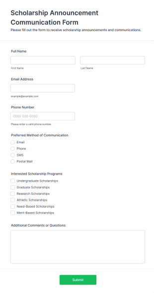 Scholarship Announcement Communication Form Template