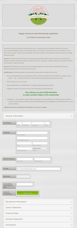 Scholarship Application 2018 Form Template