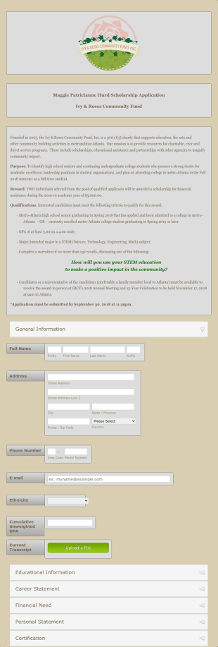 Scholarship Application 2018 Form Template