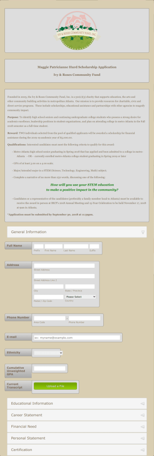 Scholarship Application 2018 Form Template