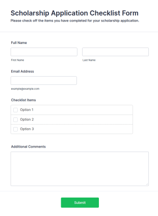 Scholarship Application Checklist Form Template