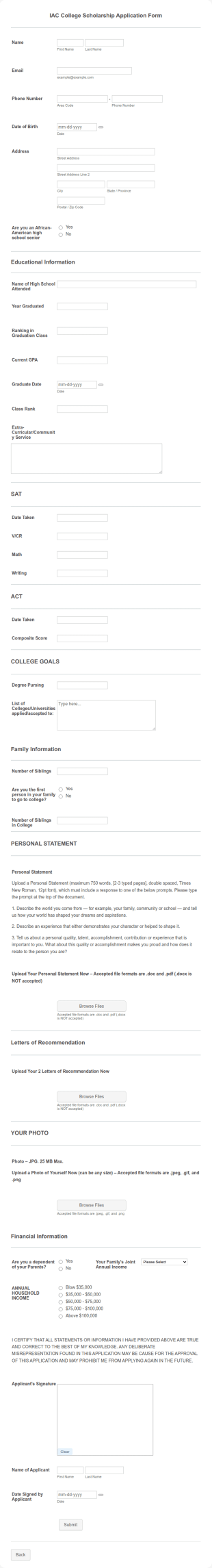 Scholarship Application Form Template
