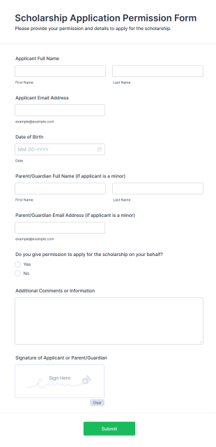 Scholarship Application Permission Form Form Template
