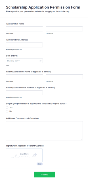 Scholarship Application Permission Form Template