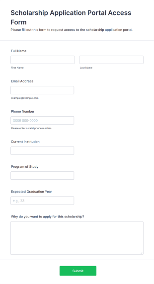 Scholarship Application Portal Access Form Form Template