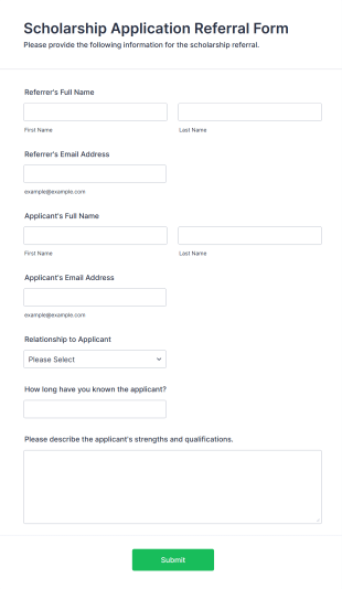Scholarship Application Referral Form Form Template