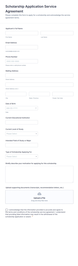 Scholarship Application Service Agreement Form Template