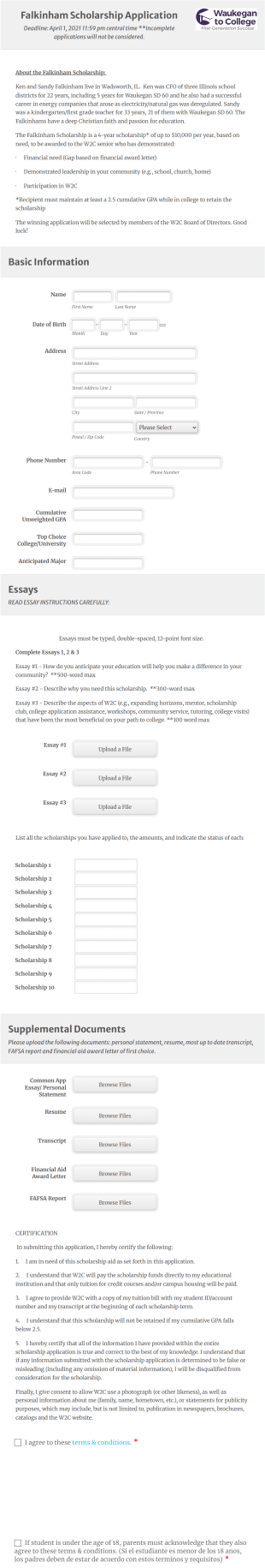 Scholarship Application Form Template