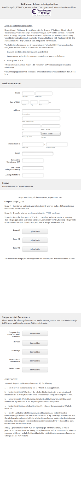 Scholarship Application Form Template