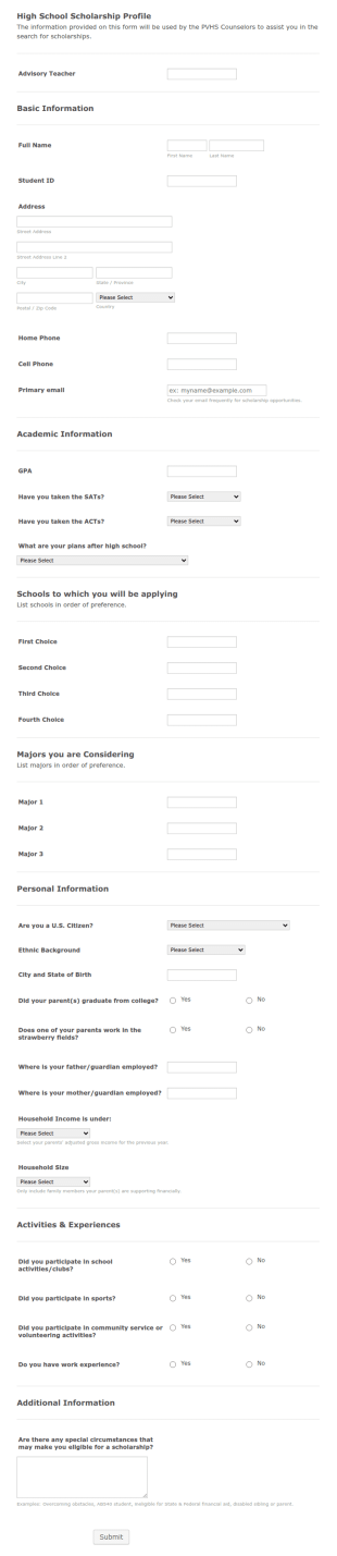 Scholarship Apply Form Template
