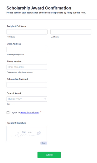 Scholarship Award Confirmation Form Template