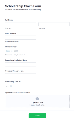 Scholarship Claim Form Form Template