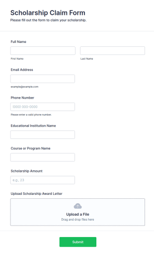 Scholarship Claim Form Template