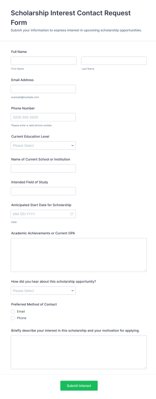 Scholarship Interest Contact Request Form Template