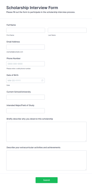 Scholarship Interview Form Form Template