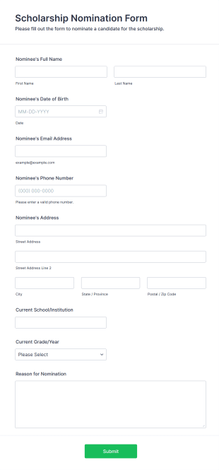 Scholarship Nomination Form Template