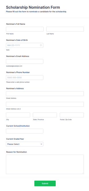 Scholarship Nomination Form Template