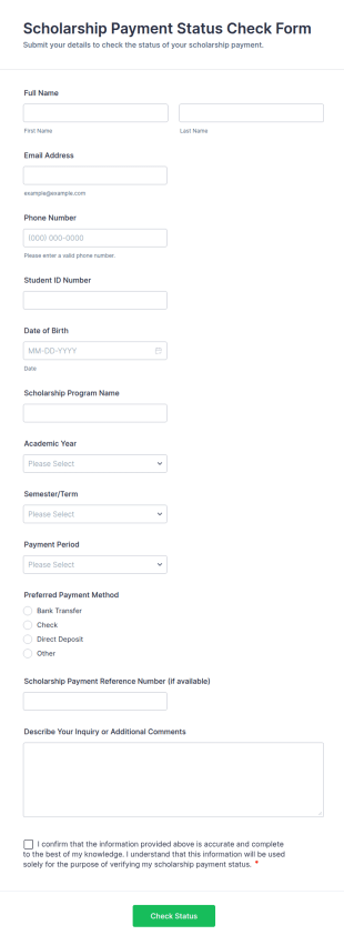 Scholarship Payment Status Check Form Template