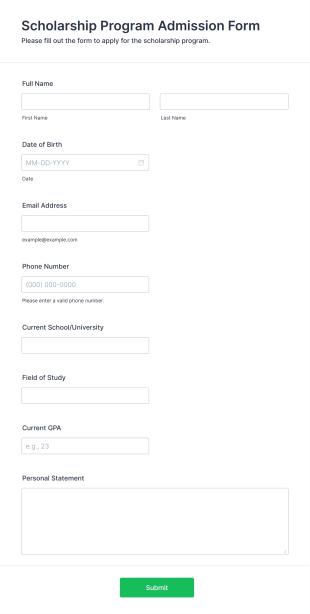 Scholarship Program Admission Form Template