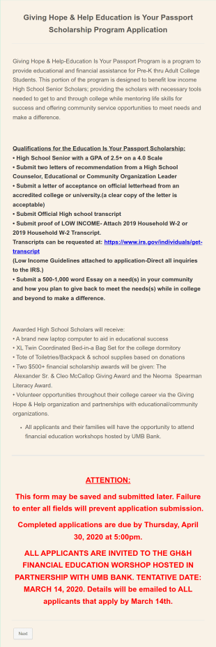 Scholarship Program Application Form Template
