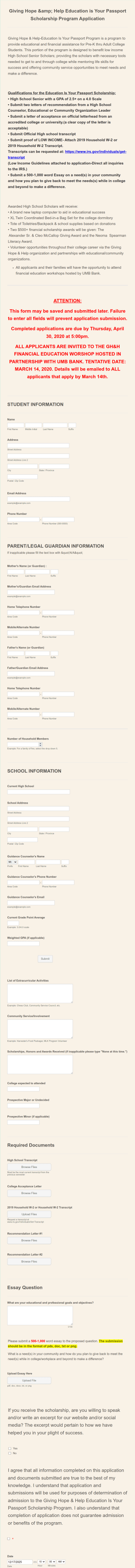 Scholarship Program Application Form Template