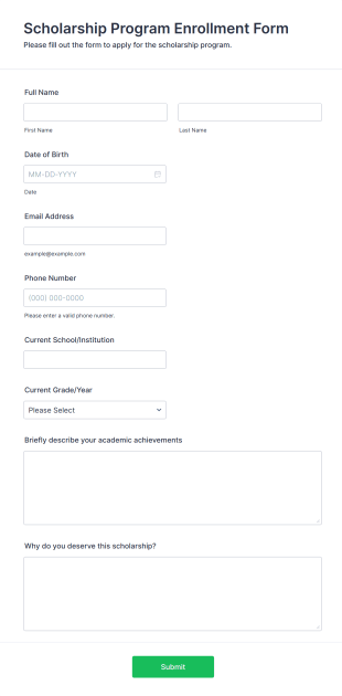 Scholarship Program Enrollment Form Form Template