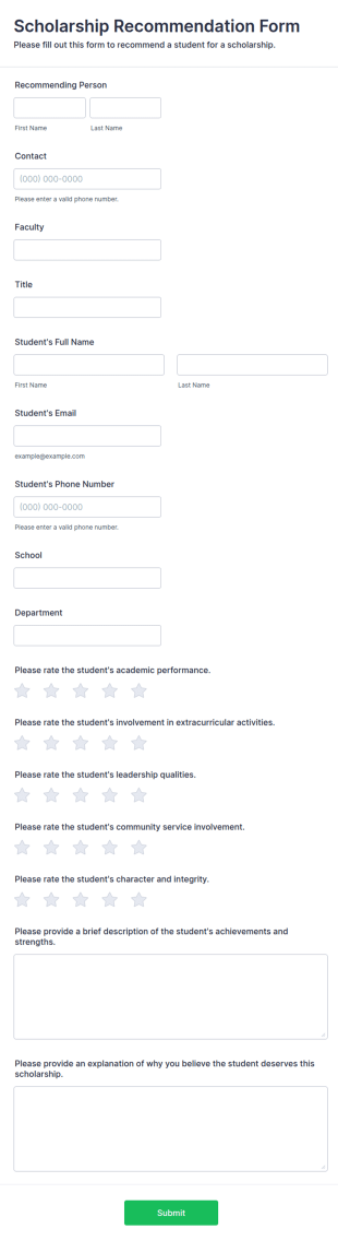 Scholarship Recommendation Form Template
