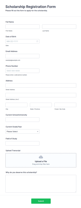 Scholarship Registration Form Template