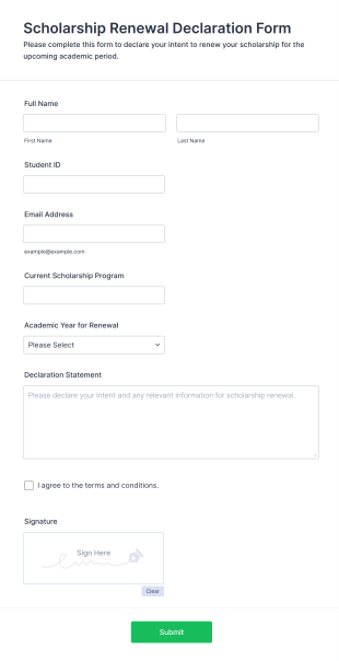 Scholarship Renewal Declaration Form Template