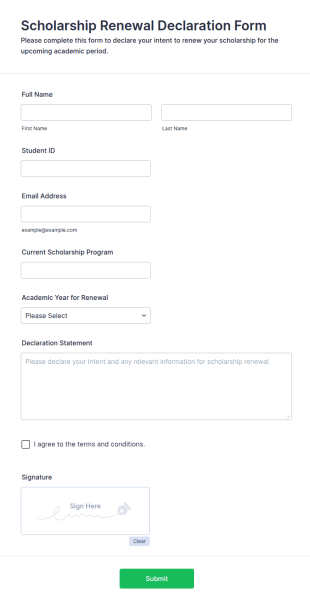 Scholarship Renewal Declaration Form Template