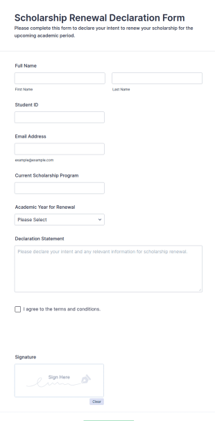 Scholarship Renewal Declaration Form Template