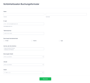 Schönheitssalon Buchungsformular Form Template