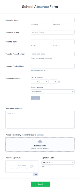 School Absence Form Template