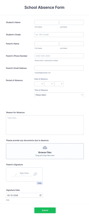 School Absence Form Template