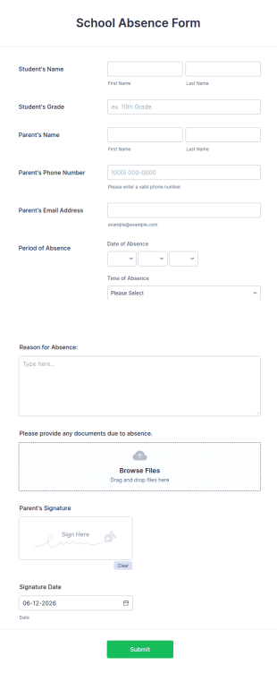 School Absence Form Template